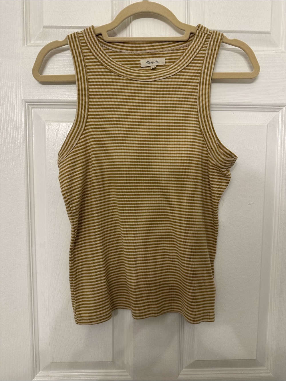Madewell Mustard and White Striped Ribbed Tank